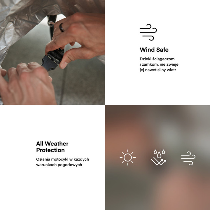 POKROWIEC NA MOTOCYKL REBELHORN COVER 2 Z MIEJSCEM NA KUFER BLACK SILVER