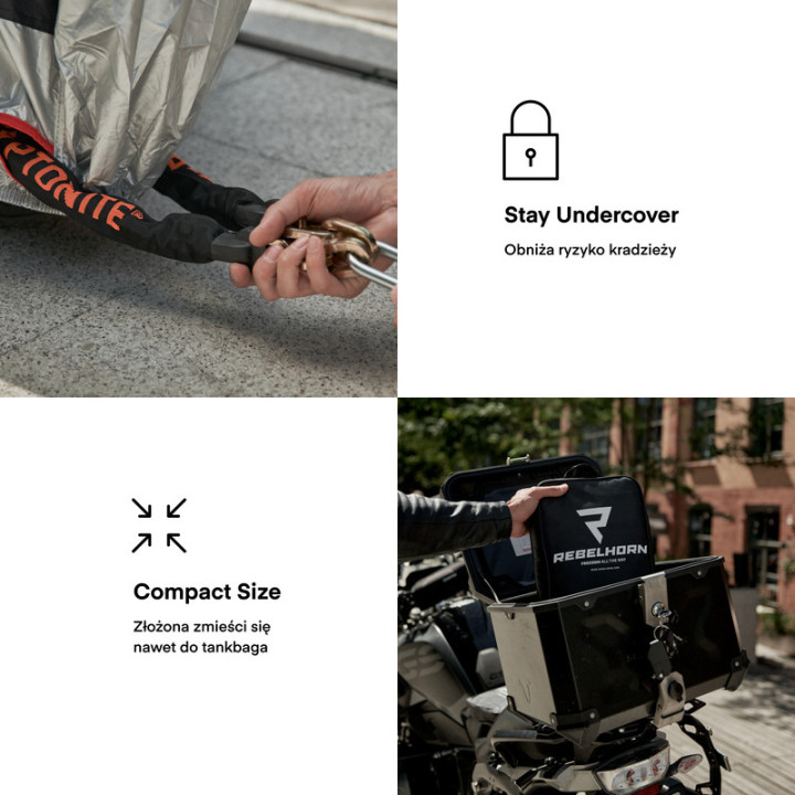 POKROWIEC NA MOTOCYKL REBELHORN COVER 2 Z MIEJSCEM NA KUFER BLACK SILVER