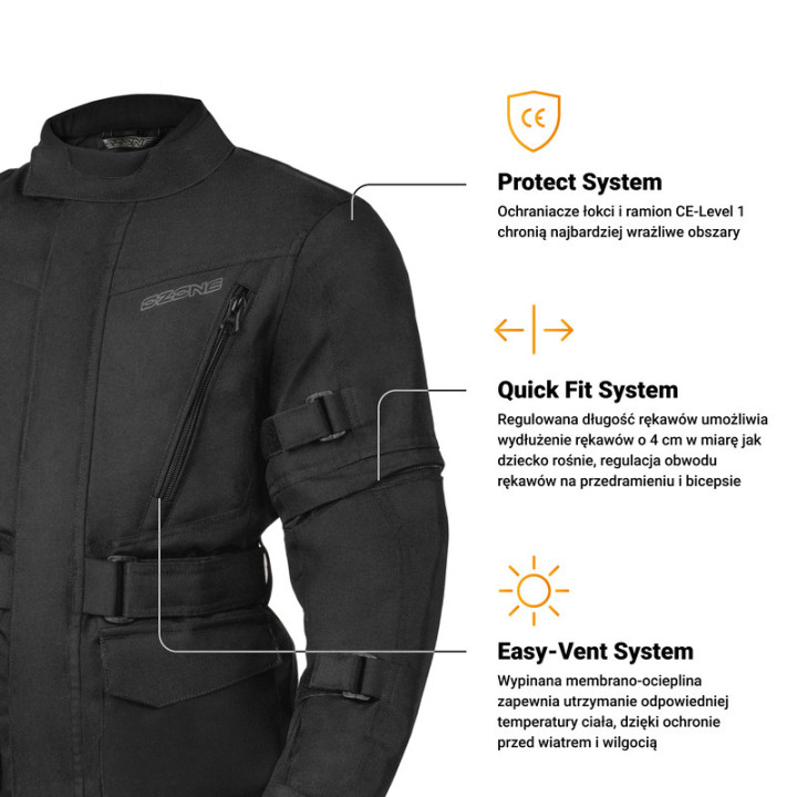 KURTKA MOTOCYKLOWA TEKSTYLNA JUNIOR OZONE SAHARA BLACK
