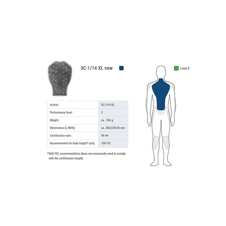 OCHRANIACZ PLECÓW SAS-TEC LEVEL 2 BLACK XL (1 SZT.) 385/270/20MM