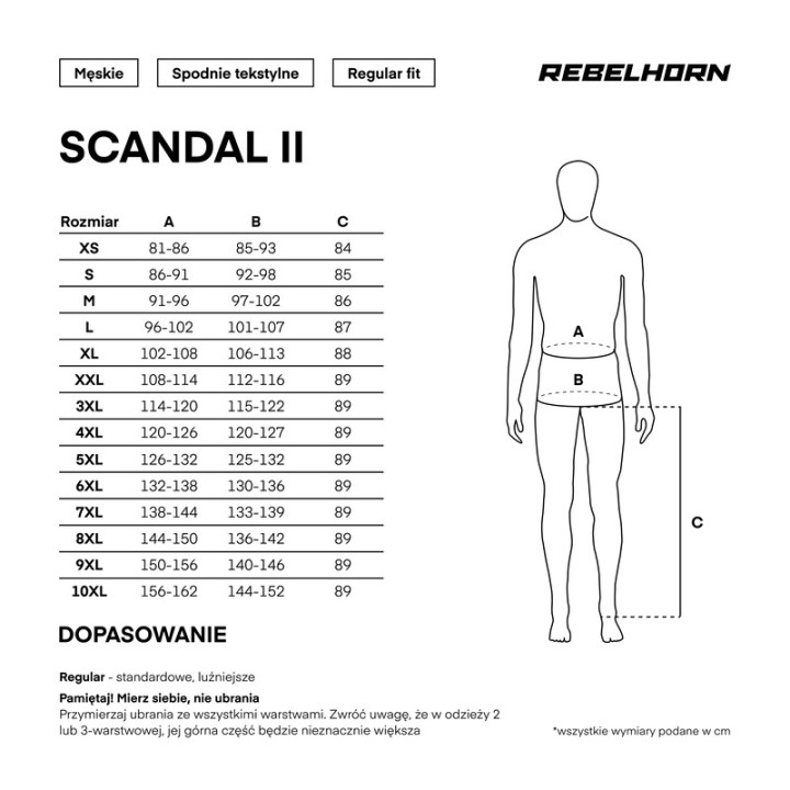 SPODNIE MOTOCYKLOWE TEKSTYLNE REBELHORN SCANDAL 2 BLACK 7XL
