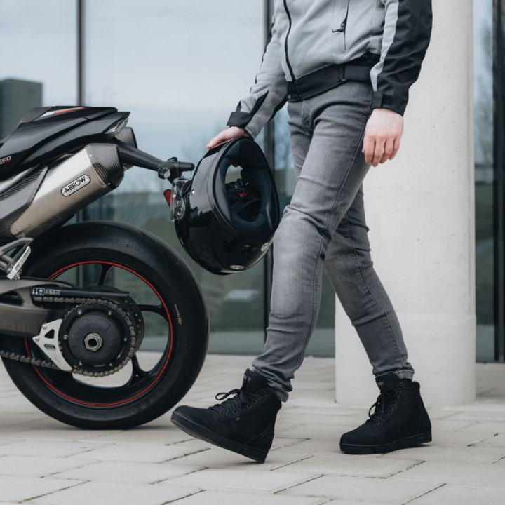 JEANSY MOTOCYKLOWE OZONE STRIKER SLIM FIT WASHED GREY
