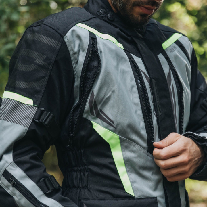 KURTKA MOTOCYKLOWA TEKSTYLNA OZONE TOUR 3 BLACK GREY FLUO YELLOW