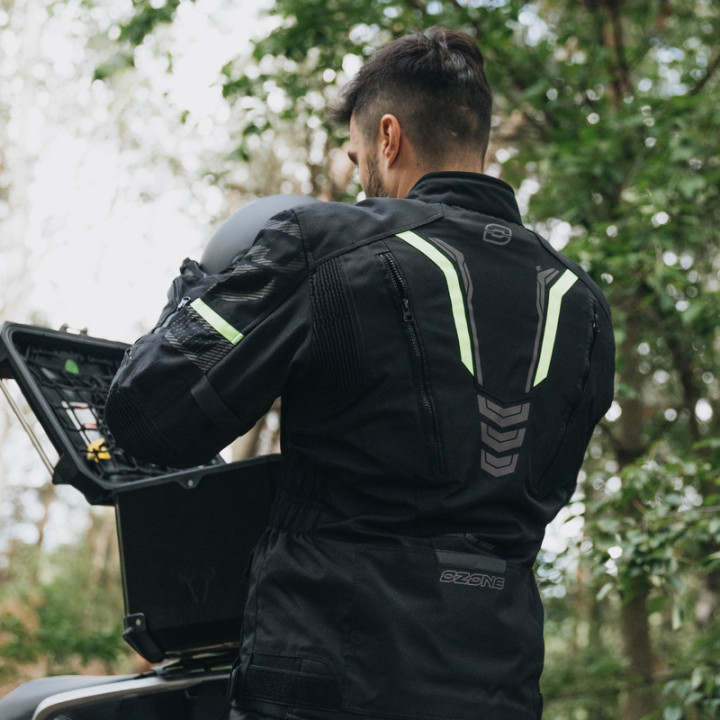 KURTKA MOTOCYKLOWA TEKSTYLNA OZONE TOUR 3 BLACK FLUO YELLOW