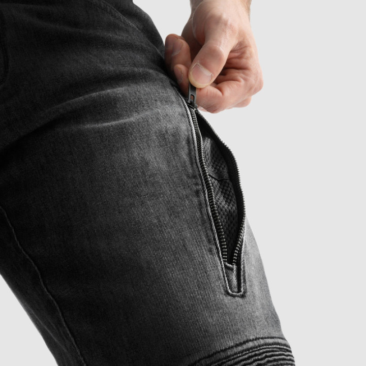 JEANSY MOTOCYKLOWE REBELHORN VANDAL WASHED BLACK MONOLAYER
