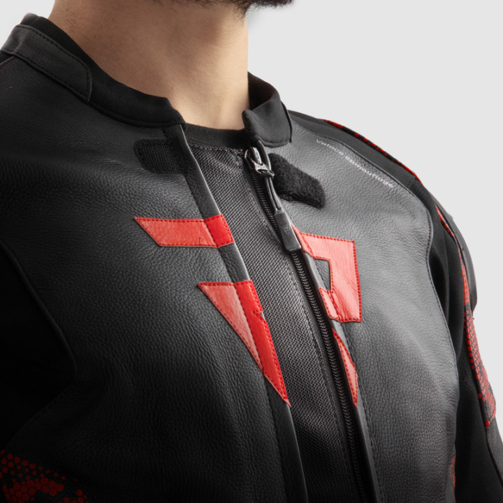 KURTKA MOTOCYKLOWA SKÓRZANA REBELHORN VELOCE CAMO BLACK FLUO RED