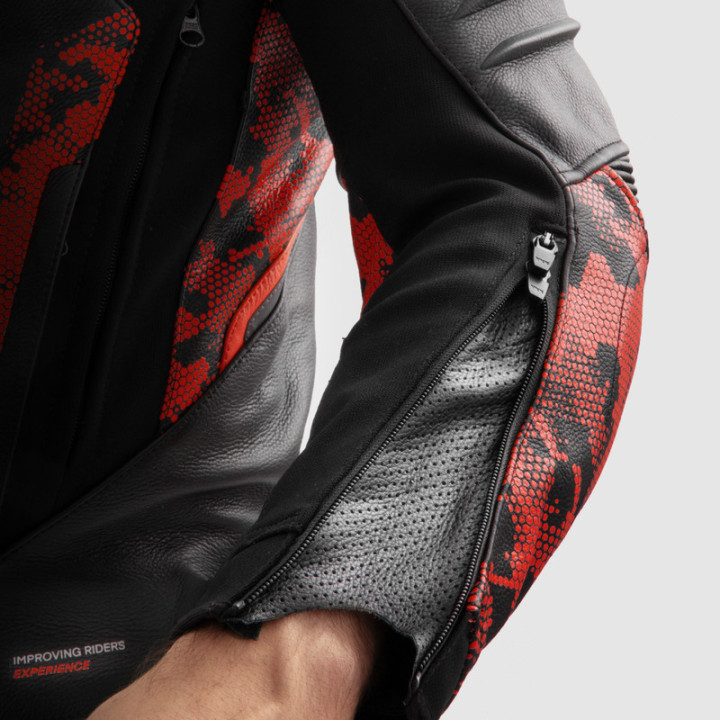 KURTKA MOTOCYKLOWA SKÓRZANA REBELHORN VELOCE CAMO BLACK FLUO RED