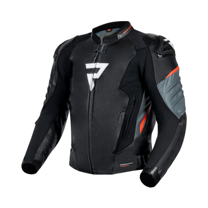 KURTKA MOTOCYKLOWA SKÓRZANA REBELHORN VELOCE BLACK GREY FLUO RED