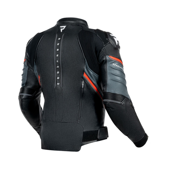 KURTKA MOTOCYKLOWA SKÓRZANA REBELHORN VELOCE BLACK GREY FLUO RED