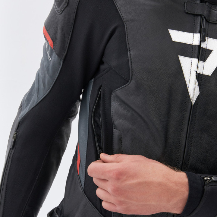 KURTKA MOTOCYKLOWA SKÓRZANA REBELHORN VELOCE BLACK GREY FLUO RED