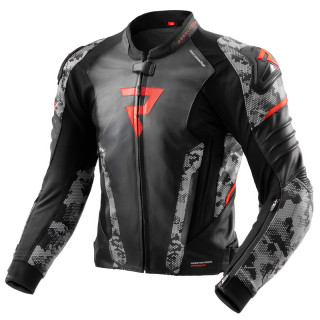 KURTKA MOTOCYKLOWA SKÓRZANA REBELHORN VELOCE CAMO BLACK GREY FLUO RED