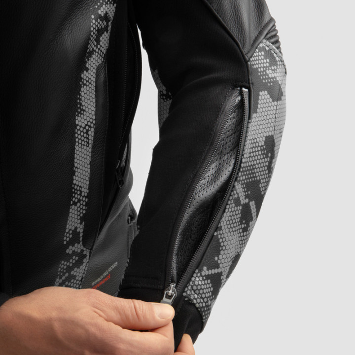 KURTKA MOTOCYKLOWA SKÓRZANA REBELHORN VELOCE CAMO BLACK GREY FLUO RED