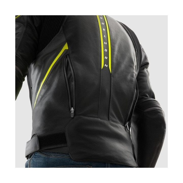KURTKA MOTOCYKLOWA SKÓRZANA REBELHORN VELOCE BLACK GREY FLUO YELLOW
