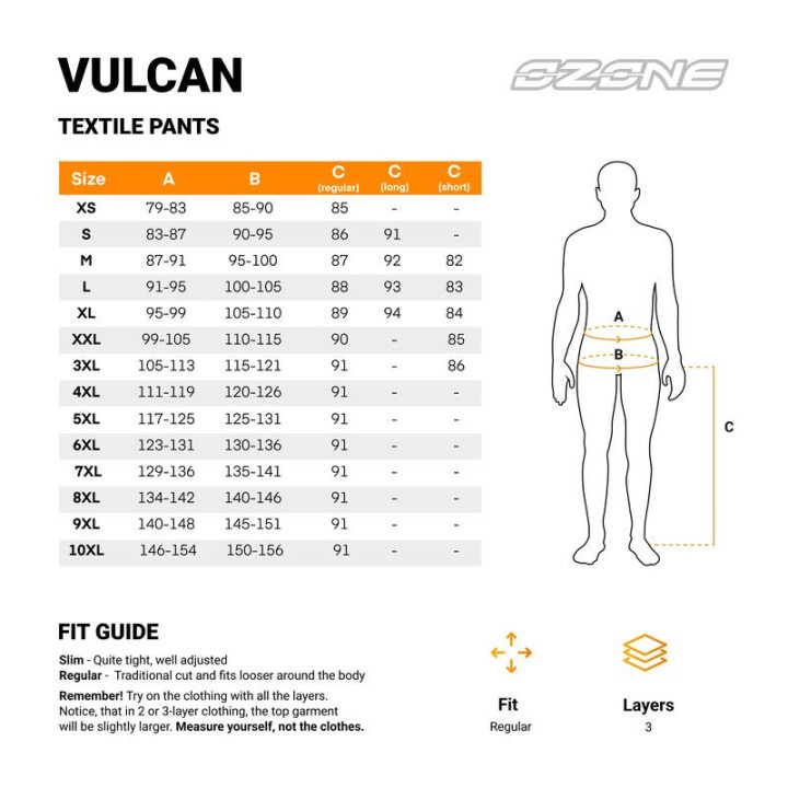 SPODNIE MOTOCYKLOWE TEKSTYLNE OZONE VULCAN BLACK (KRÓTKA NOGAWKA) S-3XL