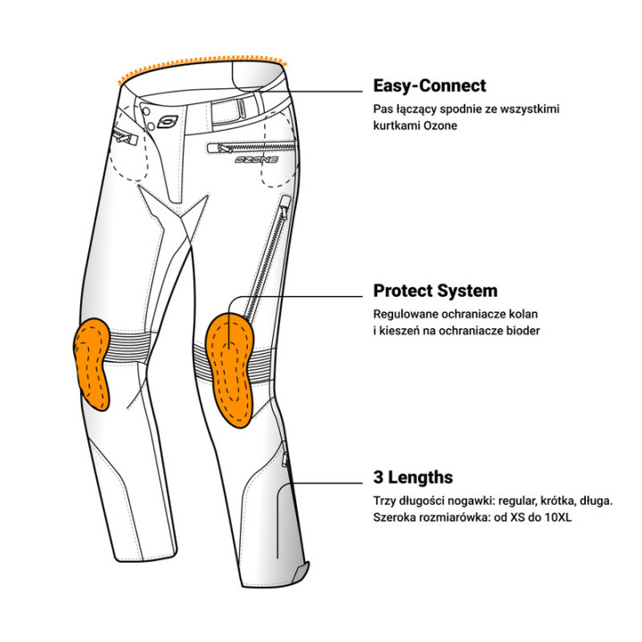 SPODNIE MOTOCYKLOWE TEKSTYLNE OZONE VULCAN BLACK