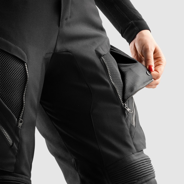 SPODNIE MOTOCYKLOWE TEKSTYLNE DAMSKIE REBELHORN HARDY 3.0 BLACK (DŁUGA NOGAWKA)