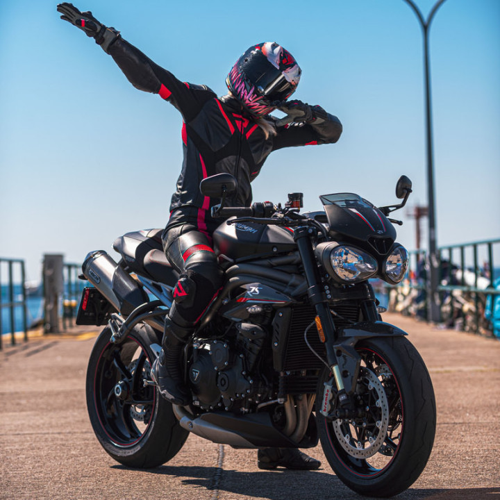 SPODNIE MOTOCYKLOWE SKÓRZANE DAMSKIE REBELHORN REBEL BLACK PINK W32
