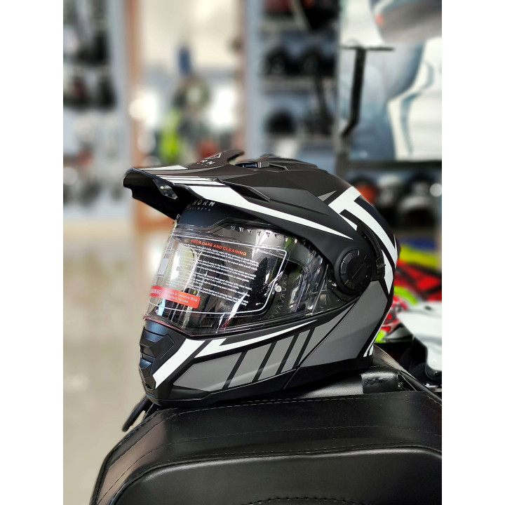 Kask Szczękowy Enduro HORN (Bialo,czarno,szary)