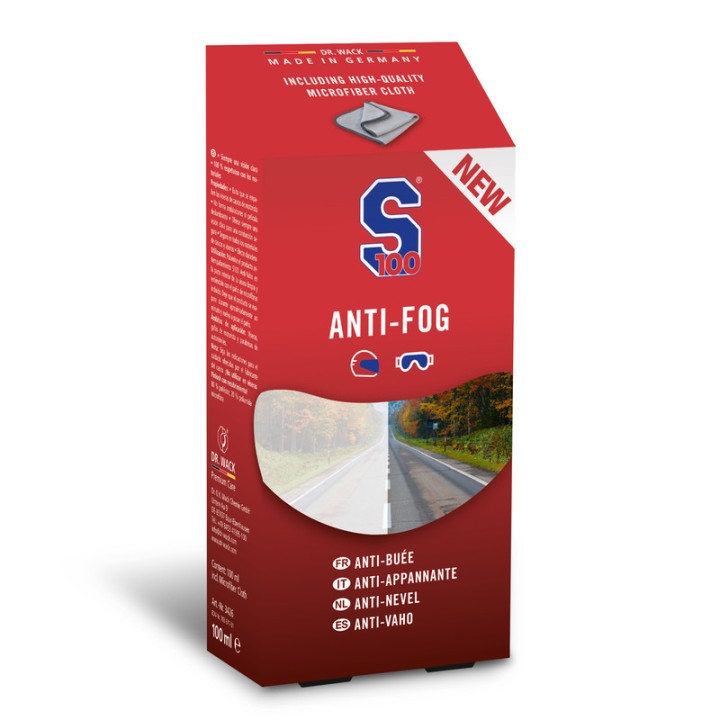 PŁYN PRZECIWDZIAŁAJĄCY PAROWANIU SZYBY + ŚCIERECZKA Z MIKROFIBRY S100 ANTI-FOG 100 ML