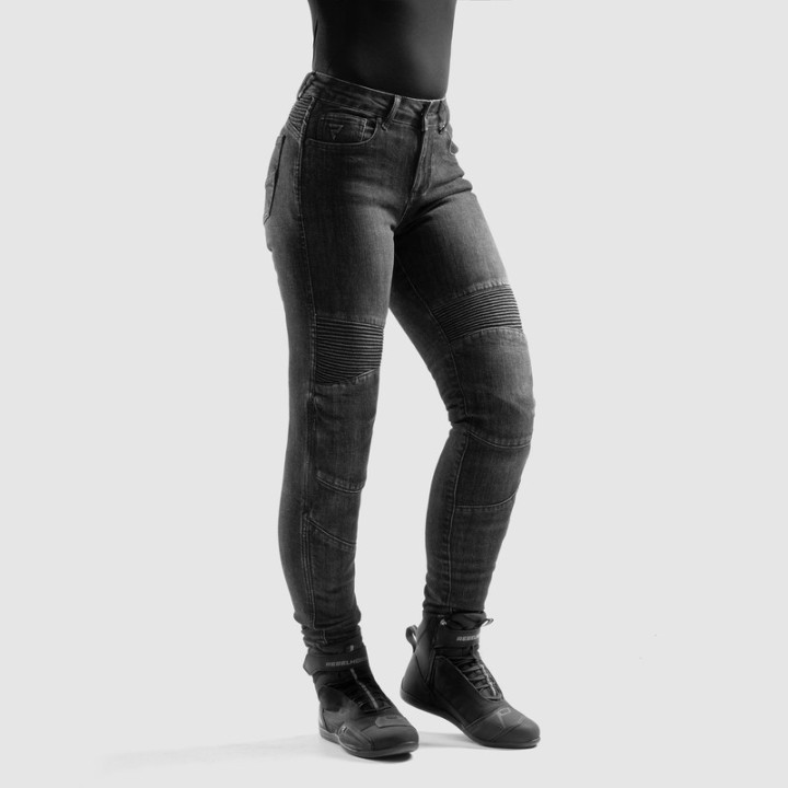 JEANSY MOTOCYKLOWE DAMSKIE REBELHORN AGNESS 2 WASHED BLACK MONOLAYER