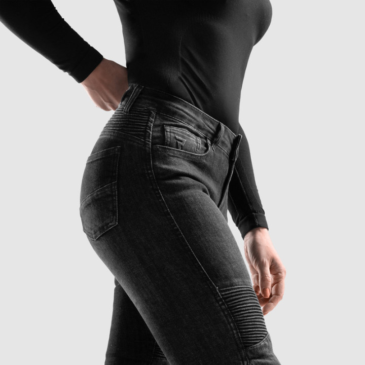 JEANSY MOTOCYKLOWE DAMSKIE REBELHORN AGNESS 2 WASHED BLACK MONOLAYER