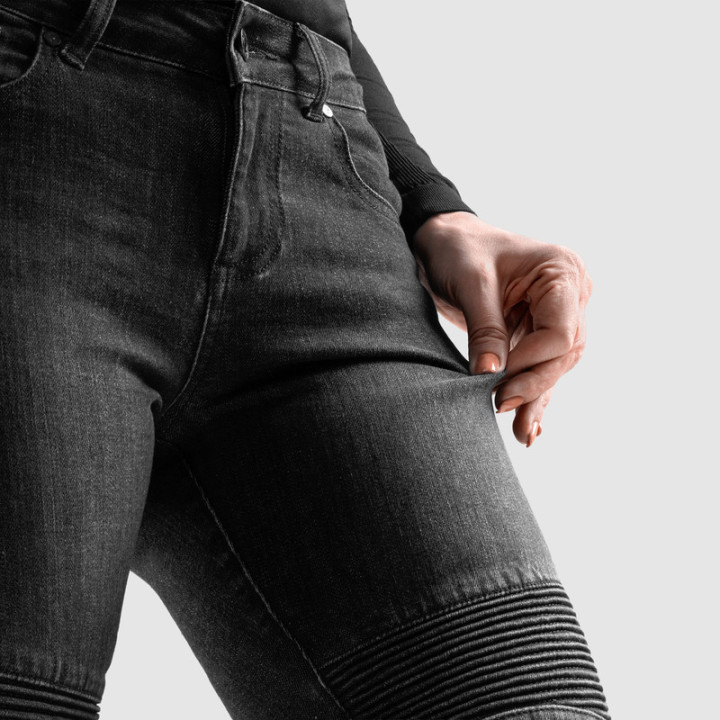 JEANSY MOTOCYKLOWE DAMSKIE REBELHORN AGNESS 2 WASHED BLACK MONOLAYER