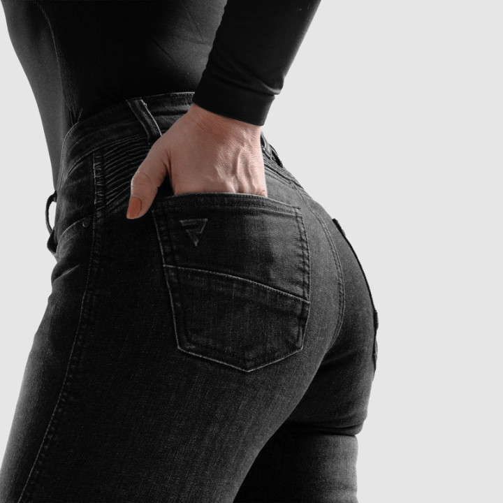 JEANSY MOTOCYKLOWE DAMSKIE REBELHORN AGNESS 2 WASHED BLACK MONOLAYER