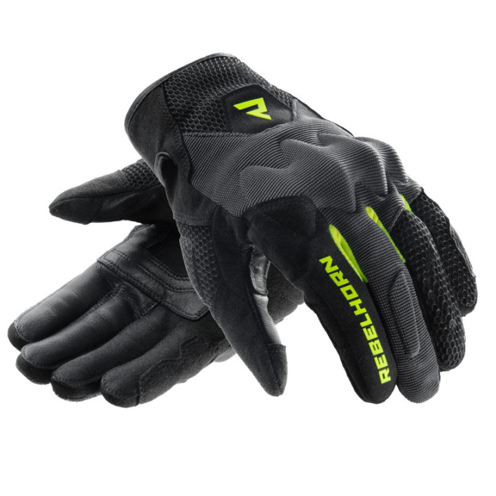 RĘKAWICE MOTOCYKLOWE REBELHORN CORE BLACK GREY FLUO YELLOW