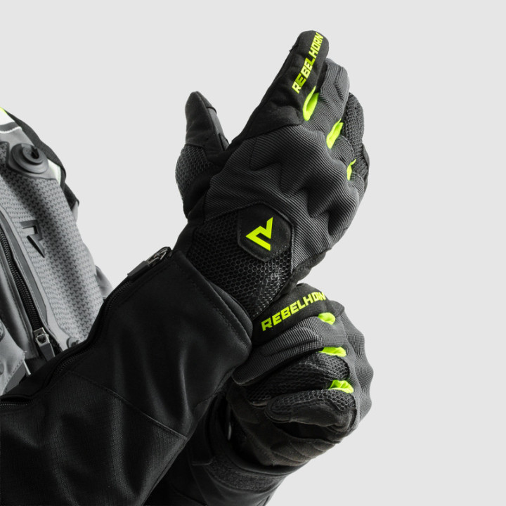 RĘKAWICE MOTOCYKLOWE REBELHORN CORE BLACK GREY FLUO YELLOW