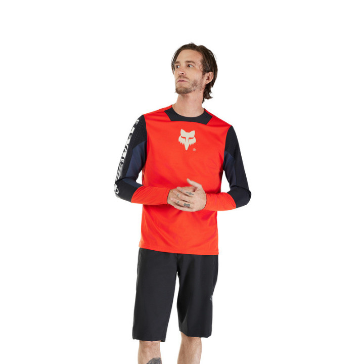 KOSZULKA ROWEROWA Z DŁUGIM RĘKAWEM JUNIOR FOX DEFEND ELEVATED FLUO RED YM