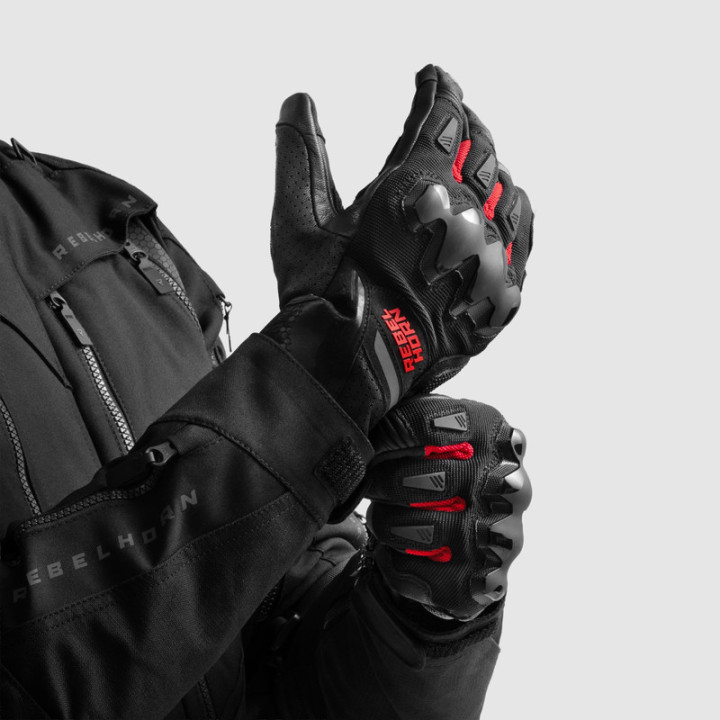 RĘKAWICE MOTOCYKLOWE REBELHORN DEFENDER BLACK RED