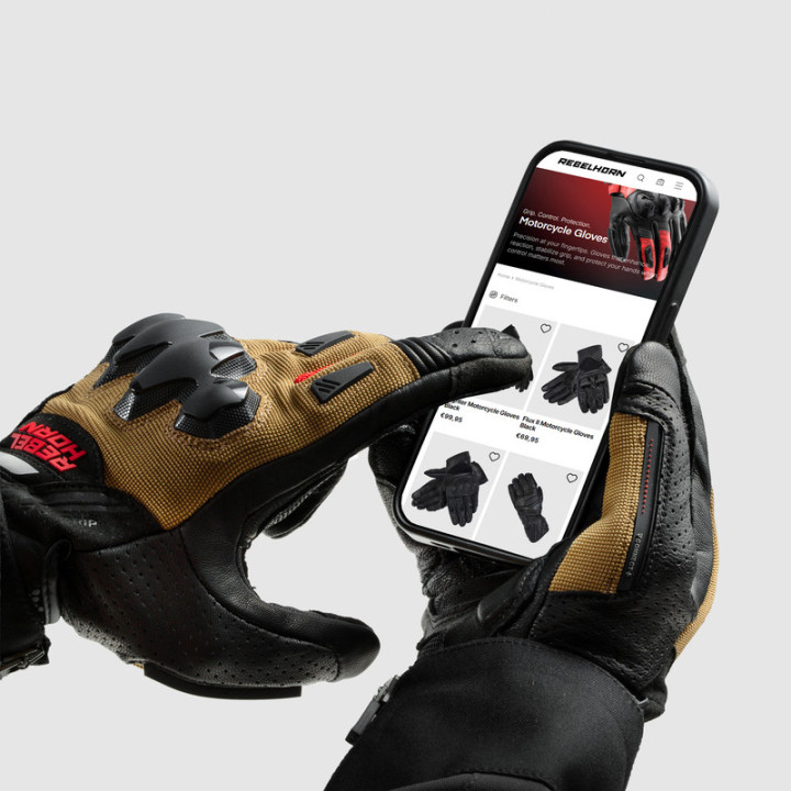 RĘKAWICE MOTOCYKLOWE REBELHORN DEFENDER DESERT BLACK RED