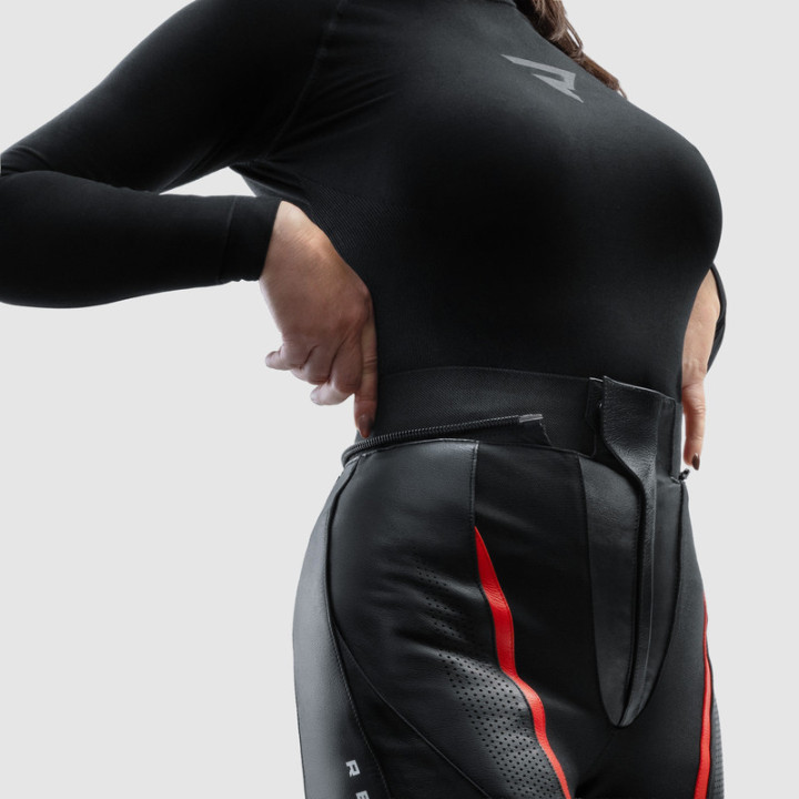 SPODNIE MOTOCYKLOWE SKÓRZANE DAMSKIE REBELHORN DIVA BLACK RED