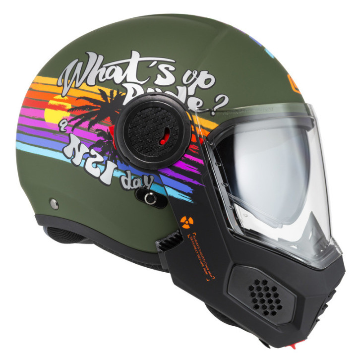 KASK MOTOCYKLOWY NZI MINIMOD DUO RAINBOW GREENBLACK SILVER MATT