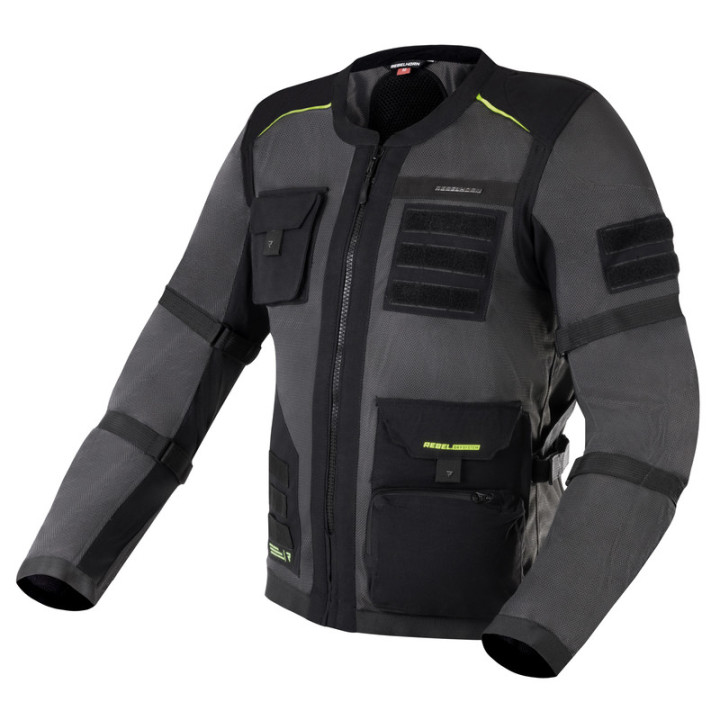 KURTKA MOTOCYKLOWA TEKSTYLNA REBELHORN BRUTALE DARK GREY BLACK FLUO YELLOW