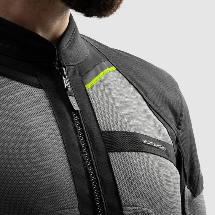 KURTKA MOTOCYKLOWA TEKSTYLNA REBELHORN SCANDAL 3 BLACK GREY FLUO YELLOW