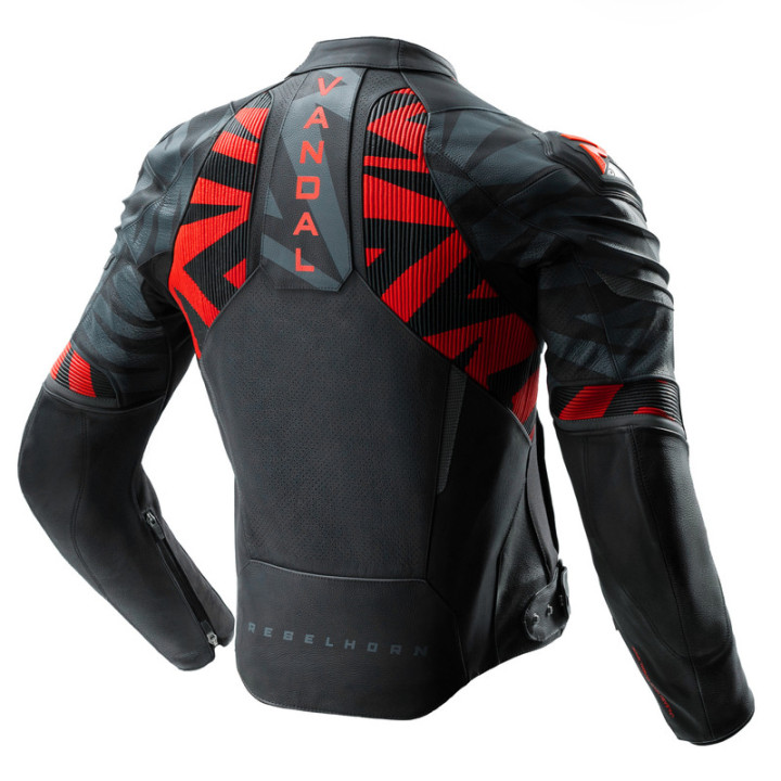 KURTKA MOTOCYKLOWA SKÓRZANA REBELHORN VANDAL 2 BLACK GREY FLUO RED