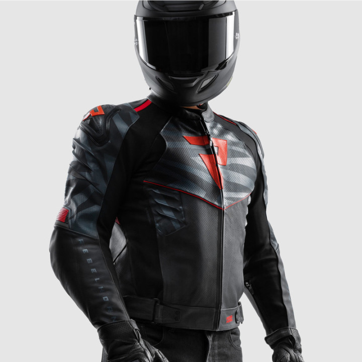 KURTKA MOTOCYKLOWA SKÓRZANA REBELHORN VANDAL 2 BLACK GREY FLUO RED