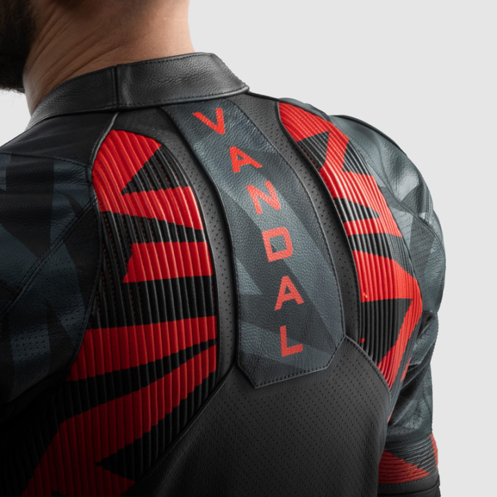 KURTKA MOTOCYKLOWA SKÓRZANA REBELHORN VANDAL 2 BLACK GREY FLUO RED