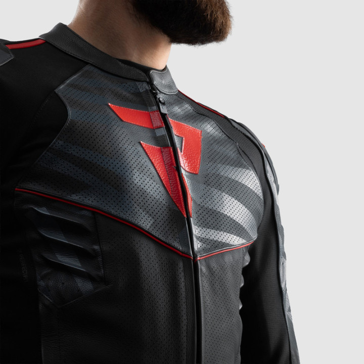 KURTKA MOTOCYKLOWA SKÓRZANA REBELHORN VANDAL 2 BLACK GREY FLUO RED