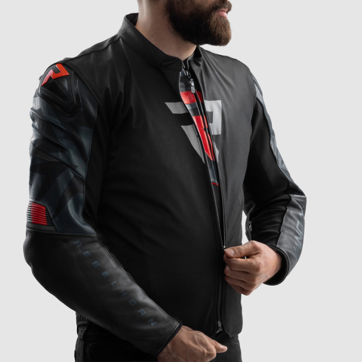 KURTKA MOTOCYKLOWA SKÓRZANA REBELHORN VANDAL 2 BLACK GREY FLUO RED