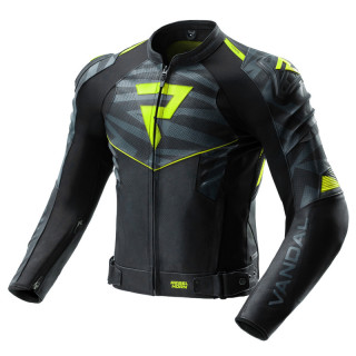 KURTKA MOTOCYKLOWA SKÓRZANA REBELHORN VANDAL 2 BLACK GREY FLUO YELLOW