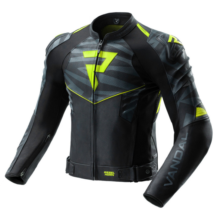 KURTKA MOTOCYKLOWA SKÓRZANA REBELHORN VANDAL 2 BLACK GREY FLUO YELLOW