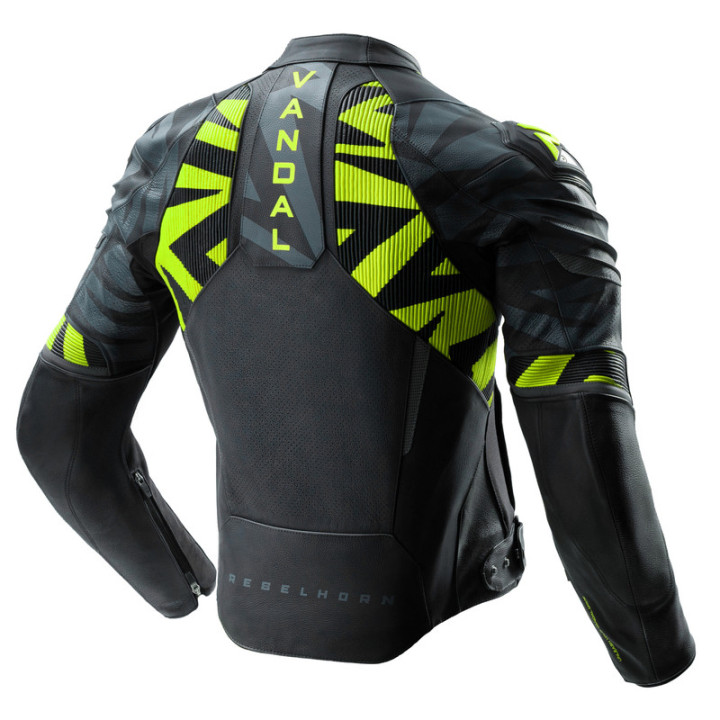 KURTKA MOTOCYKLOWA SKÓRZANA REBELHORN VANDAL 2 BLACK GREY FLUO YELLOW