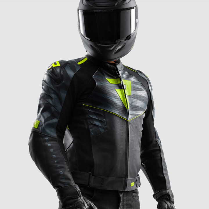 KURTKA MOTOCYKLOWA SKÓRZANA REBELHORN VANDAL 2 BLACK GREY FLUO YELLOW