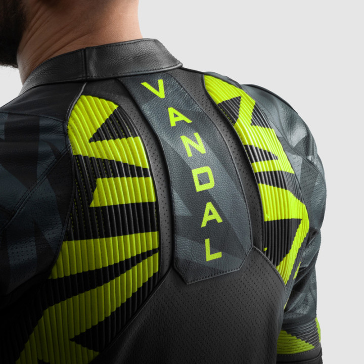 KURTKA MOTOCYKLOWA SKÓRZANA REBELHORN VANDAL 2 BLACK GREY FLUO YELLOW