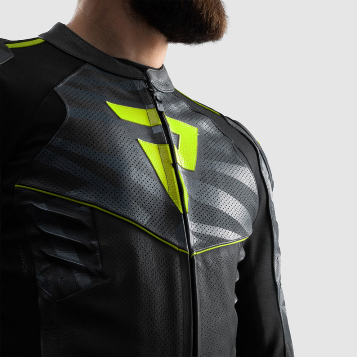 KURTKA MOTOCYKLOWA SKÓRZANA REBELHORN VANDAL 2 BLACK GREY FLUO YELLOW