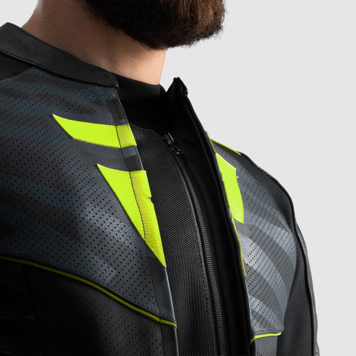 KURTKA MOTOCYKLOWA SKÓRZANA REBELHORN VANDAL 2 BLACK GREY FLUO YELLOW