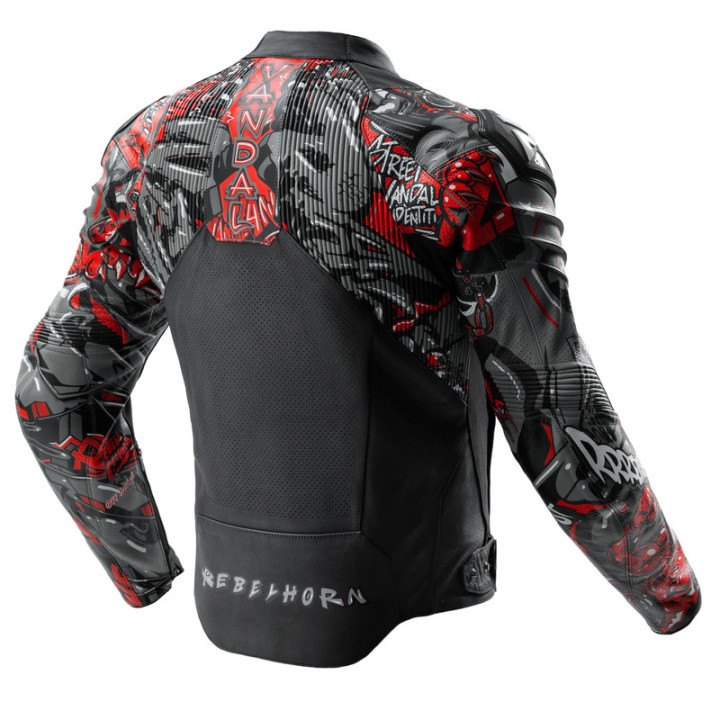 KURTKA MOTOCYKLOWA SKÓRZANA REBELHORN VANDAL 2 CRUZE BLACK DARK GREY RED
