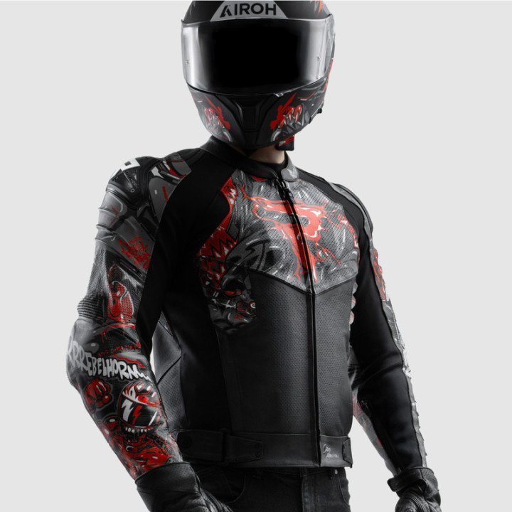 KURTKA MOTOCYKLOWA SKÓRZANA REBELHORN VANDAL 2 CRUZE BLACK DARK GREY RED